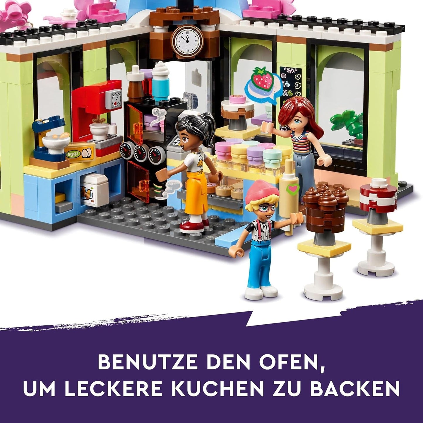 LEGO Friends kavárna v městečku Heartlake, dětská hračka, pekárna hraček, tip na dárek pro dívky a chlapce 6+, sada 3 hracích figurek a figurky psa 42618 Stavebnice Besuche den LEGO-Store