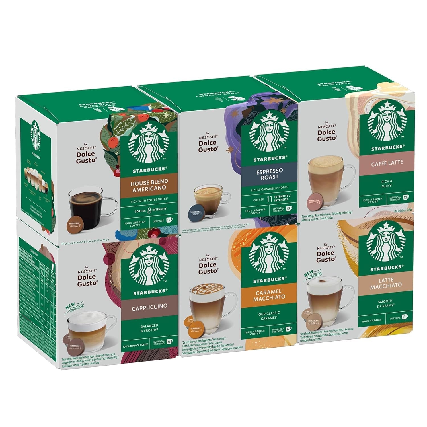 STARBUCKS Probierset, Mixed Cup Variety Pack od Nescafé Dolce Gusto Kaffeekapseln 6 x 12 (72 kapsel) – Exklusiv bei Amazon