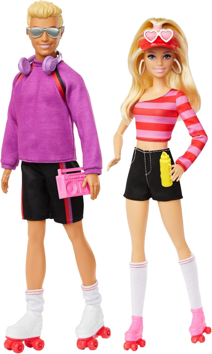 Sada Barbie Fashionistas se 2 módními panenkami a 6 doplňky, módní panenky Barbie a Ken na kolečkových bruslích, sběratelské figurky 65. výročí, HXK90