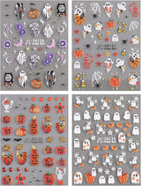 JMEOWIO 3D Nálepka na nehty Halloween Nail Art Nálepka Selbstklebend Nagelaufkleber 5D Stereoskopisch Süßer Geisterkürbis Dekoration Nageldesign Zubehör 4 Blatt