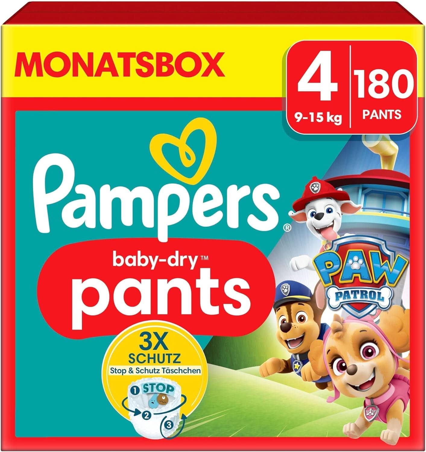 Plenky Pampers Paw Patrol Pants vel. 5 (12-17Kg) Baby-Dry, Junior s kapsou Stop and Protect, MĚSÍČNÍ BOX, 160 plen Naty Shop