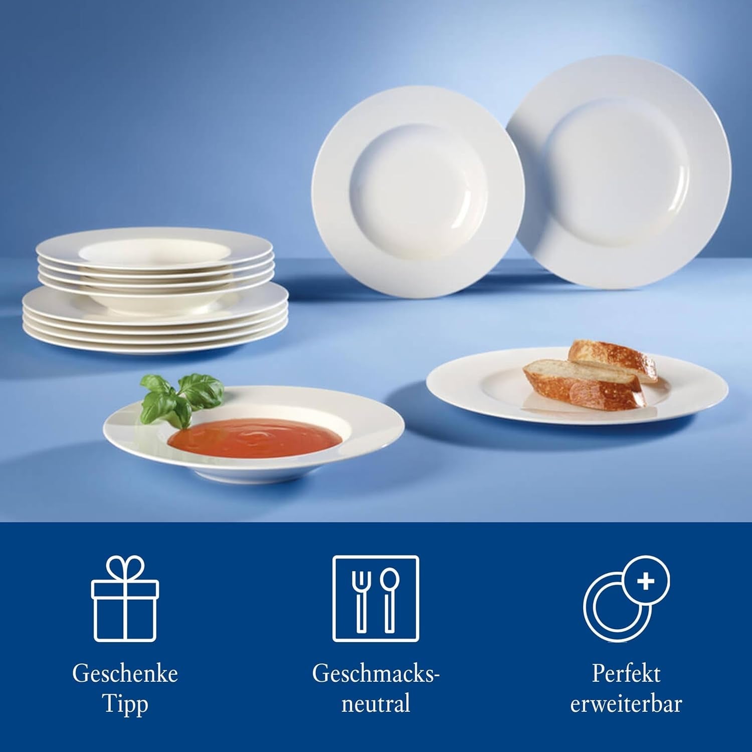 12dílná sada nádobí Villeroy & Boch Wonderful World, Vhodné do myčky a mikrovlnné trouby, Bílá, Talíře, Nádobí, Porcelán, Talíře, Sada, Sada Moderního nádobí, Prémiový porcelán