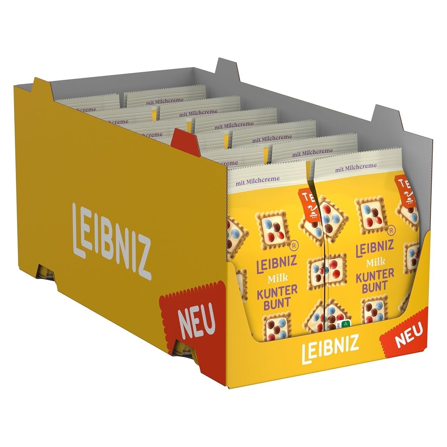 LEIBNIZ Kunterbunt Milk, balení 12 ks, Křupavé sušenky s mléčným krémem a kousky čokolády (12 x 125 g)
