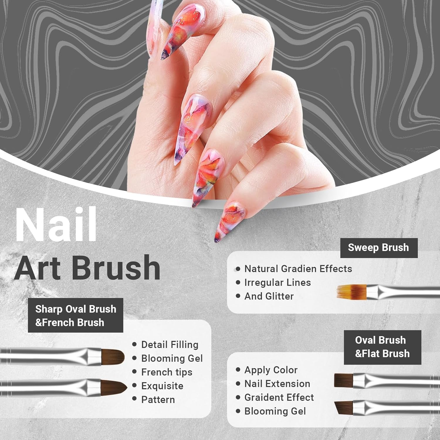 Sada Sularpek 8 Stück Nagel Pinsel, Pinsel Für Gelnägel, Nageldesign Pinsel, Nail Art Dotting Tools, Nailart Pinsel Für Gel Acryl Nägel Nailart