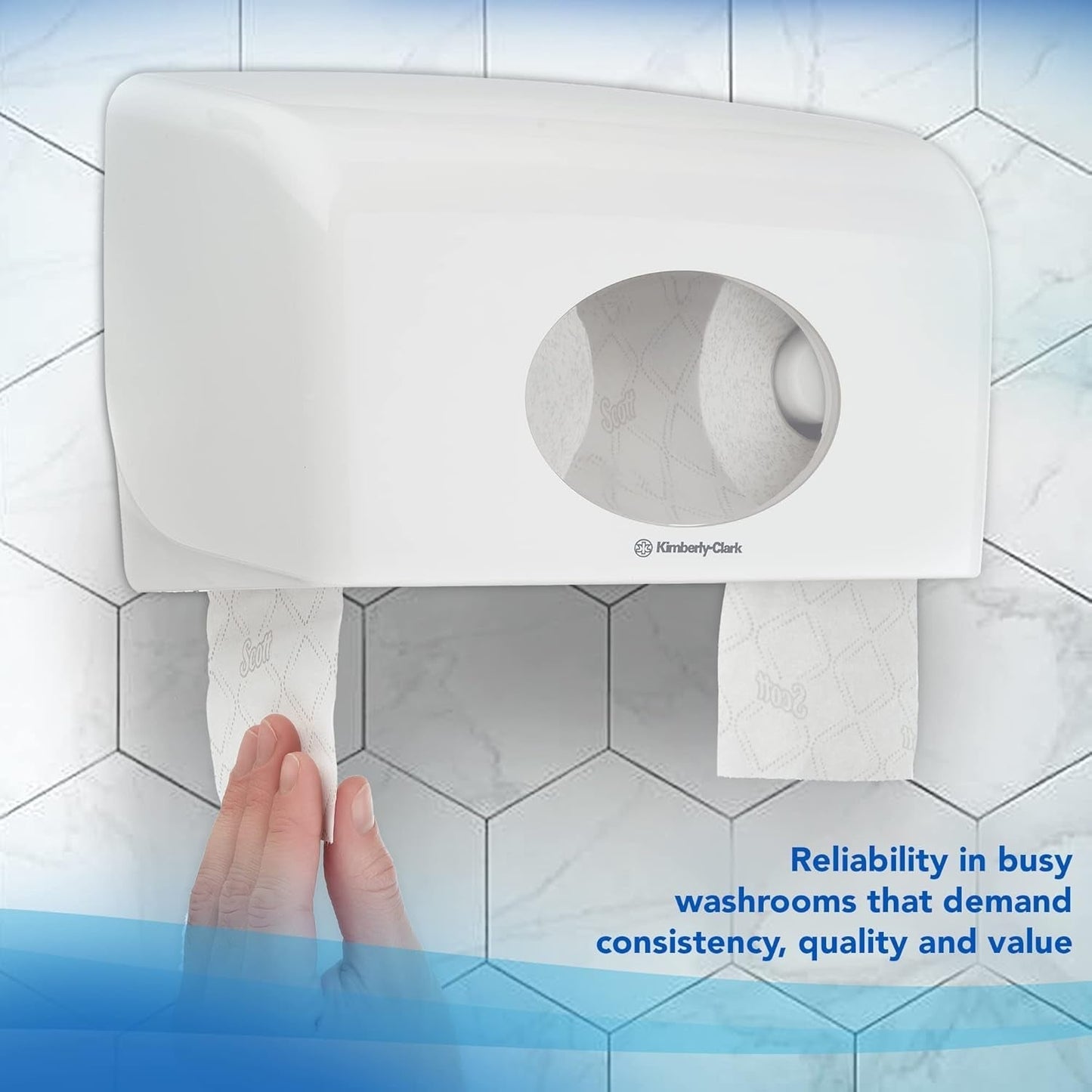 Toaletní papír Scott® Essentialtm 8519 2vrstvý bílý toaletní papír z recyklovaných vláken s certifikací Fsc 64 rolí X 350 listů (celkem 22 400 listů)