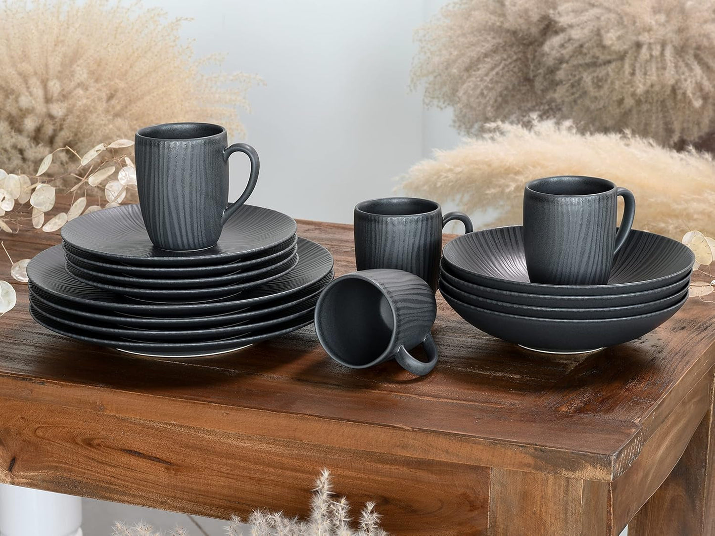 CreaTable, 20537, Vesuvio Black Series, 16dílná sada jídelního nádobí, Porcelánová kombinovaná služba, Vhodné do myčky a mikrovlnné trouby, Vyrobeno v Portugalsku