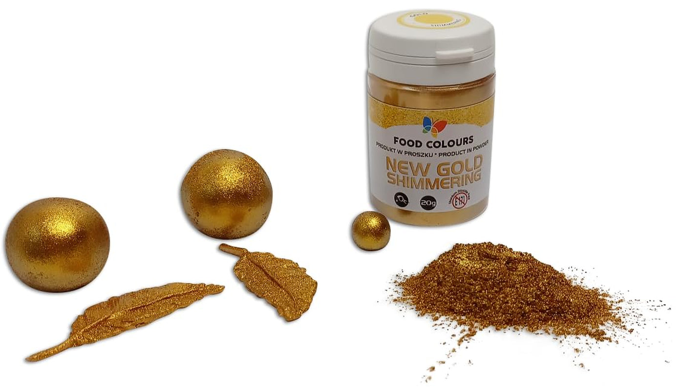 Jedlé třpytky s metalickým efektem, New Gold Shimmering, 20 gramů Glitter Naty Shop