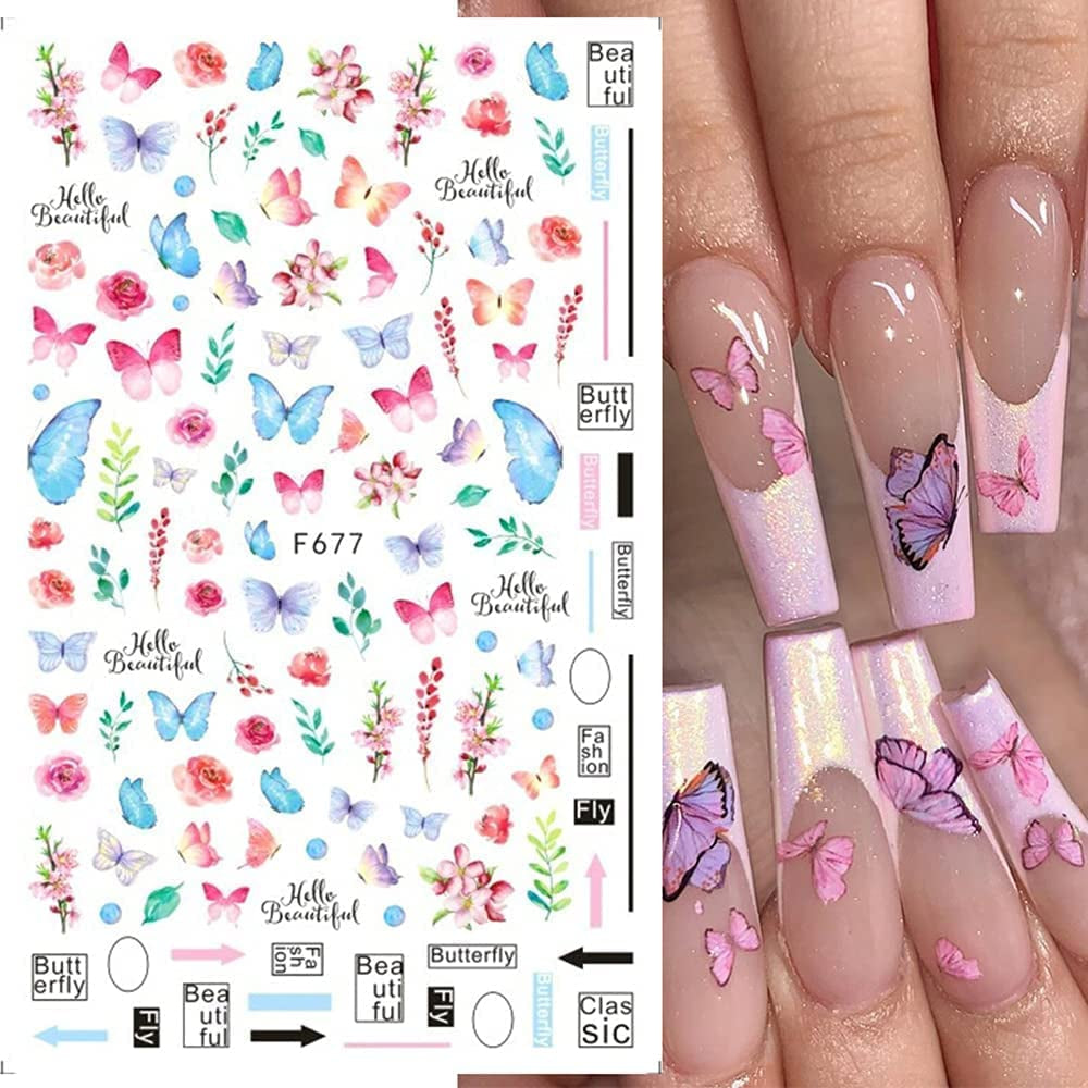 JMEOWIO Nagelsticker Schmetterling 8 Blätter Nagelaufkleber Selbtklebend Blau Schwarz Gold Schmetterling Nail Art Dekoration Nagel Design Zubehör