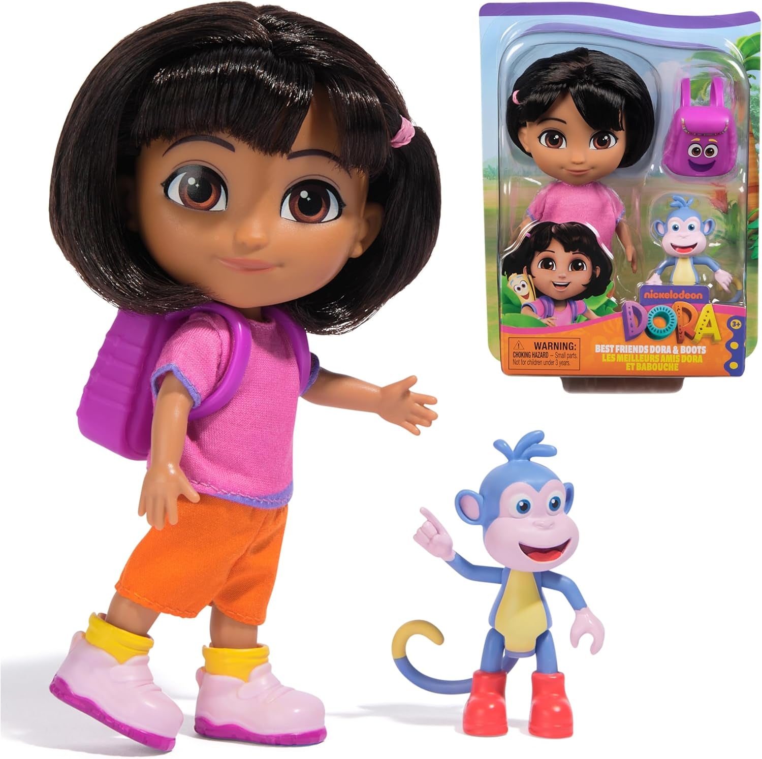 DORA - Best Friend Panenka - velikost 22 cm, s česanými vlásky, brašnou a opičími botami, známá z oblíbeného televizního seriálu, pro děti od 3 let