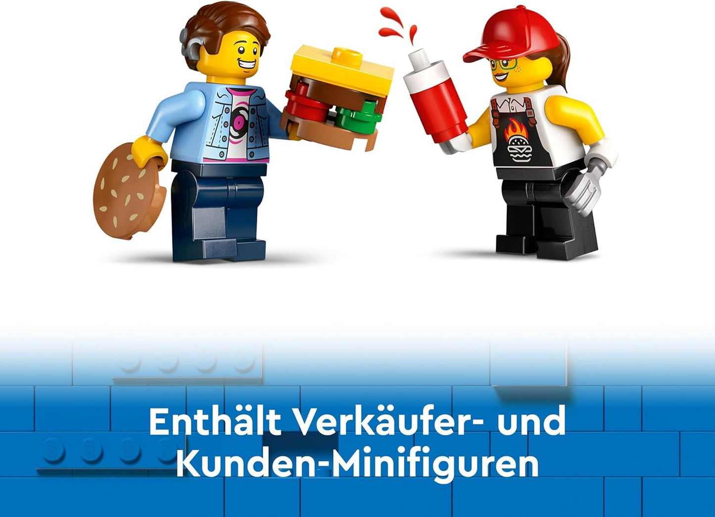 Stavebnice LEGO City Burger Truck s autíčkem pro děti od 5 let, minifigurkou potravinového vozíku a příslušenstvím, zábavným dárkem pro chlapce a dívky 60404 Stavebnice Besuche den LEGO-Store