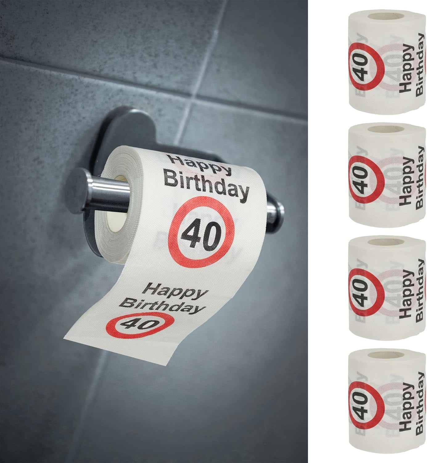 Sada 4ks toaletních papírů "Happy 40th birthday" │40th birthday 24 metrů 2-látky 180Gr/Qm │ Toaletní papír motiv toaletní papír (4 X toaletní papír 40)