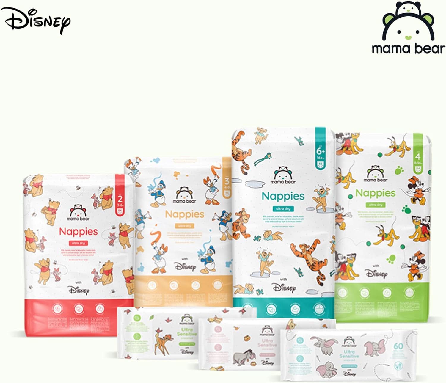 Plenky Mama Bear Disney Ultra Dry velikost 4 (8-14 kg), bílé, 84 kusů (1 balení) Naty Shop