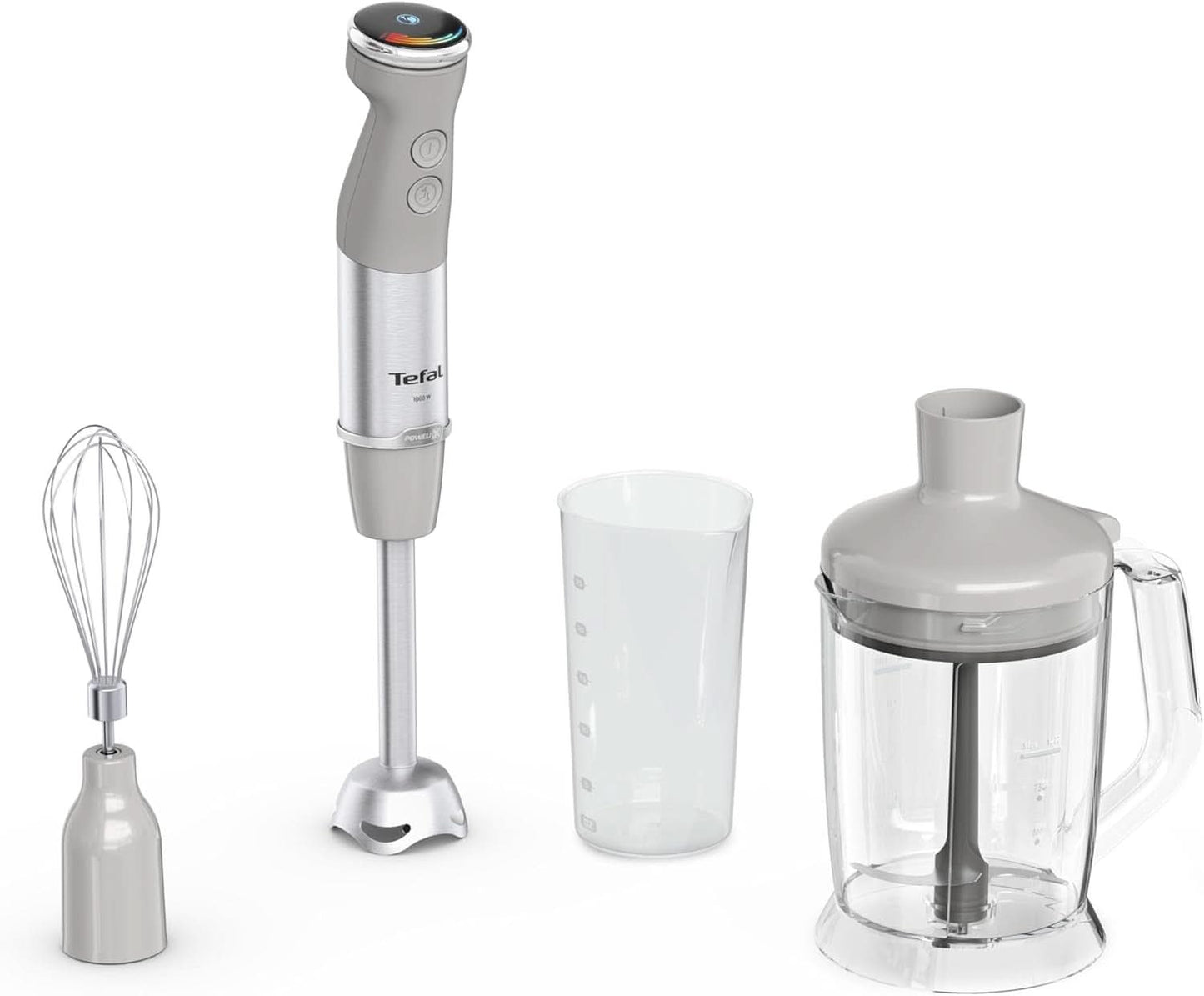Tefal Quickchef+ 3-v-1 XL Stabmixer/Zerkleinerer/Schneebesen, 1000 W, Intuitivní ovládání větrání, Turbo-Taste, Powelix-Messer-Technologie, Edelstahl, Grau, HB67MB30 Kitchen Naty Shop