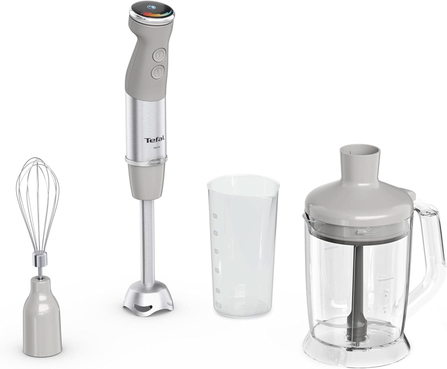 Tefal Quickchef+ 3-v-1 XL Stabmixer/Zerkleinerer/Schneebesen, 1000 W, Intuitivní ovládání větrání, Turbo-Taste, Powelix-Messer-Technologie, Edelstahl, Grau, HB67MB30 Kitchen Naty Shop