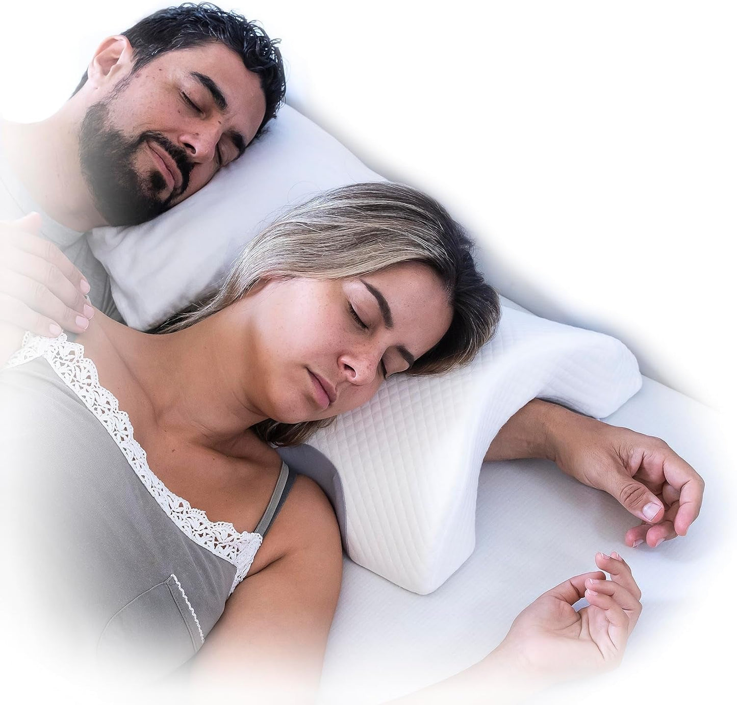 InnovaGoods – Viscoelastický krční polštář pro páry, Ergonomický design pro relaxaci páru, Paměťová pěna pro uvolnění tlaku, Snímatelný potah, Bílá, 36 x 12,5 x 30,5 cm, Paměťová pěna