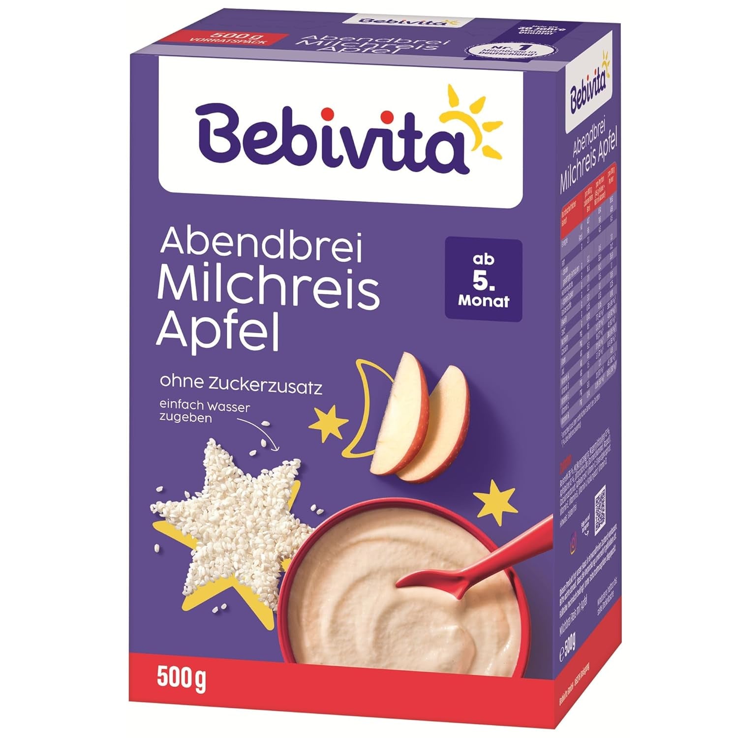 Rýžový nákyp s jablky a večerní kaší (4x500g), mléčná kaše od 5 měsíců, s cennými minerály a vitamíny, bez přidaného cukru, velmi zasytí