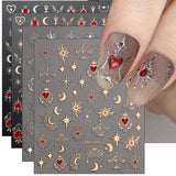 JMEOWIO Nálepka na nehty Mond Stern 9 Blatt Nálepka na nehty Selbstklebend Nagelaufkleber Sonne Dekoration Nageldesign Zubehör