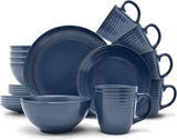 ECHTWERK "Alicia" 16dílná sada vintage kombinovaného nádobí Moderní design pro 4 osoby Elegantní tmavě modrá sada nádobí z kameniny se 4 talíři 4 postranními talíři 4 misky 4 šálky na čaj