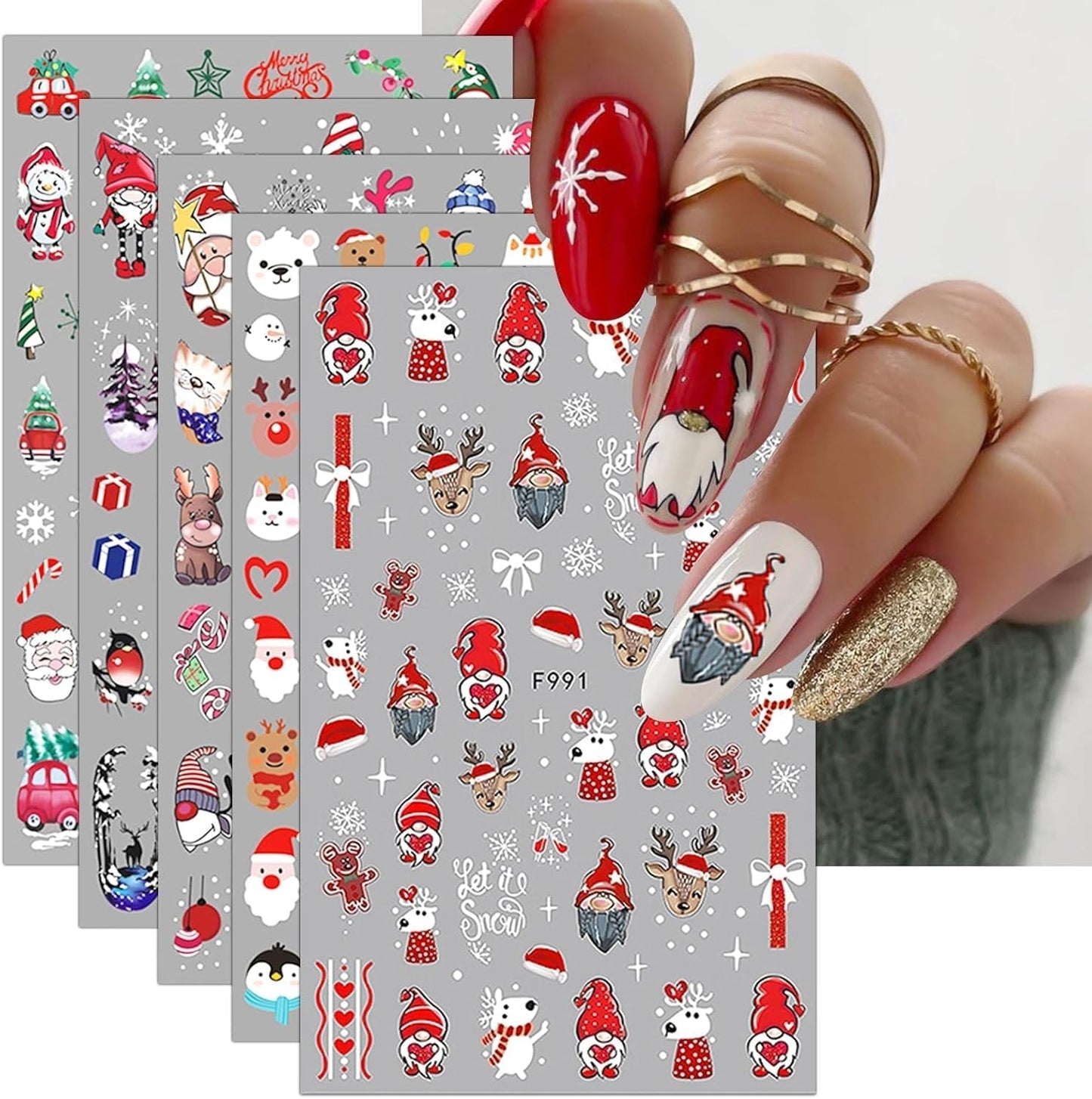 JMEOWIO Nagelsticker Weihnachten 10 Blatt Nail Art Sticker Selbtklebend Nagelaufkleber Schneeflocke Winter Urlaub Süß Dekoration Nageldesign Zubehör