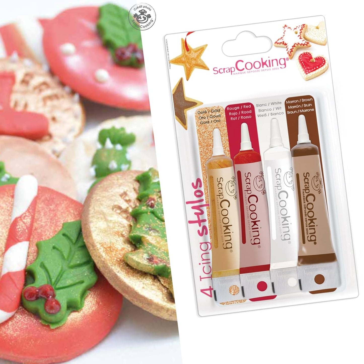 Scrapcooking - 4dílné popisovače: zlaté, čokoládové, bílé a červené - dekorativní jedlá pera pro psaní a kreslení na zákusky, dorty a sušenky