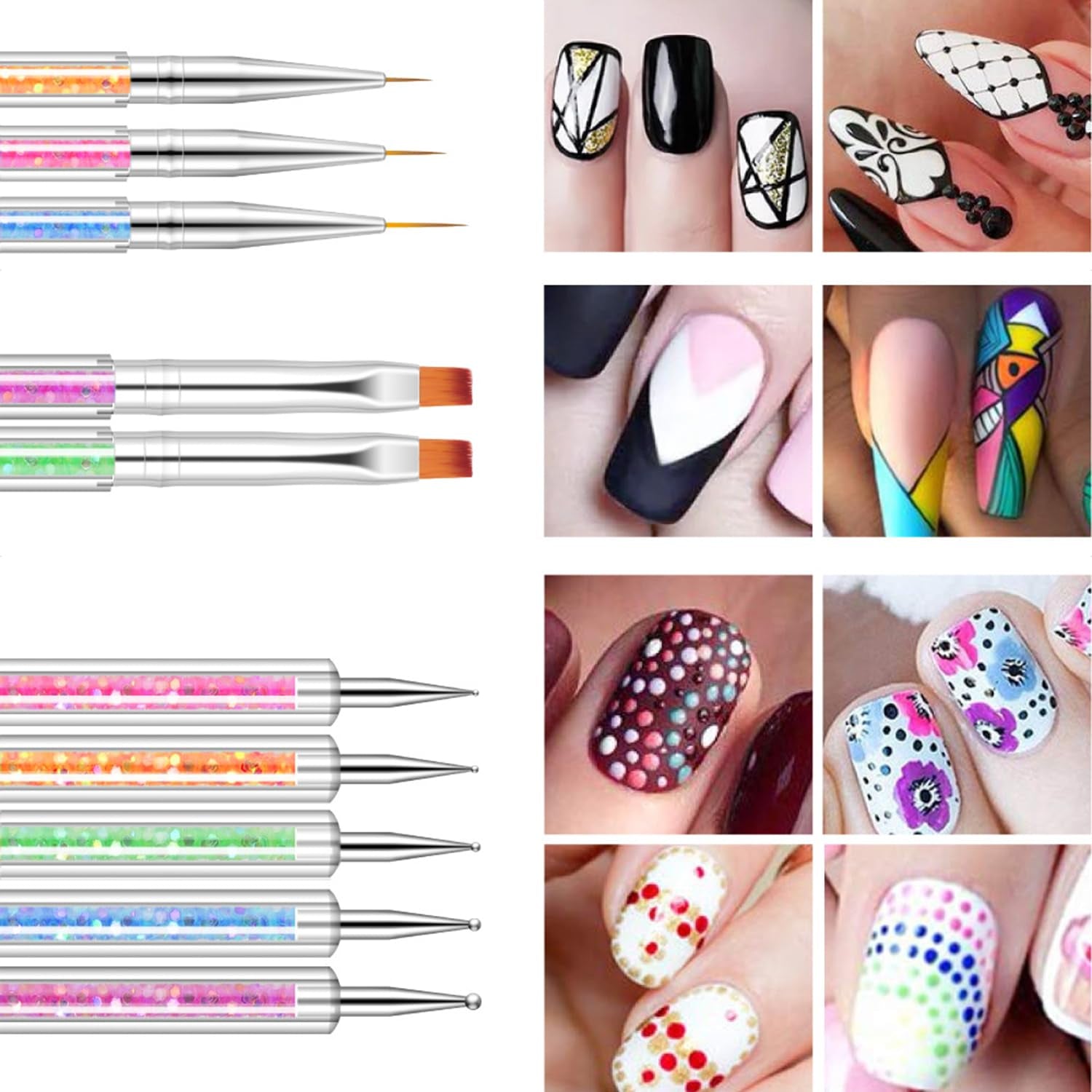Sada 6 Stück Nagel Pinsel Pinsel, Doppel-Ende Nagel Design Pinsel, Acryl Nail Art Pinsel Pinsel Pinsel na tečkování teček pro DIY Nail Art Design (Mit 1 Schwammbürste)