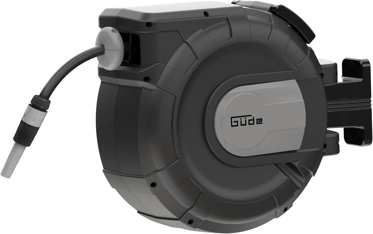 Automatický hadicový naviják Güde 30-2-2 1/2 (otočení o 180°, pro montáž na stěnu, 30 m hadice, vodní sprcha, nástěnný držák, automatické navíjení, zarážka zatažení, transportní madlo, 2 rychlospojky)