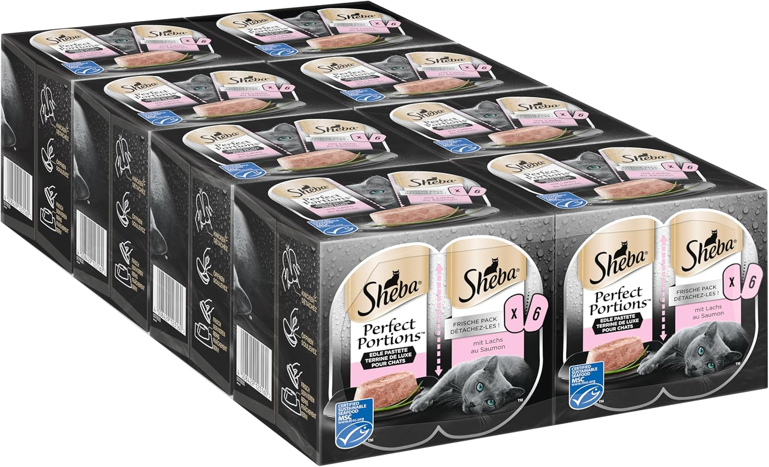 Paštika SHEBA Perfect PORTIONS pro kočky s lososem, certifikace MSC, 8 x 3 x (2 x 37,5 g) = 225 g (balení bude aktualizováno)