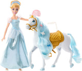Pohyblivá panenka Mattel DISNEY Princess Popelka s třpytivým outfitem, odnímatelné boty a diadém, rozčesatelné vlasy pro kadeřnickou zábavu, od 3 let, panenky Naty Shop HLW06 osedlané a připravené na ples