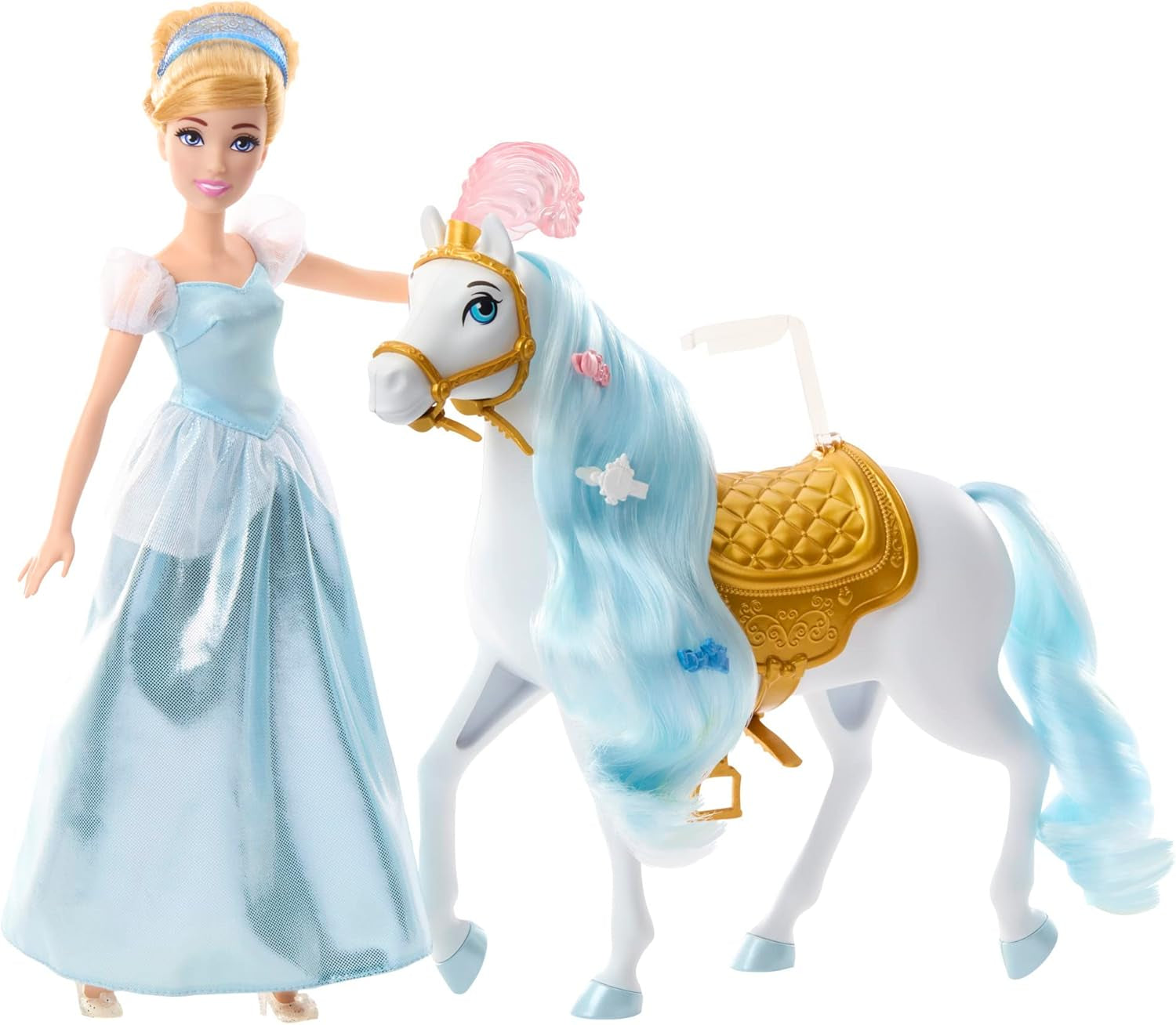 Pohyblivá panenka Mattel DISNEY Princess Popelka s třpytivým outfitem, odnímatelné boty a diadém, rozčesatelné vlasy pro kadeřnickou zábavu, od 3 let, panenky Naty Shop HLW06 osedlané a připravené na ples