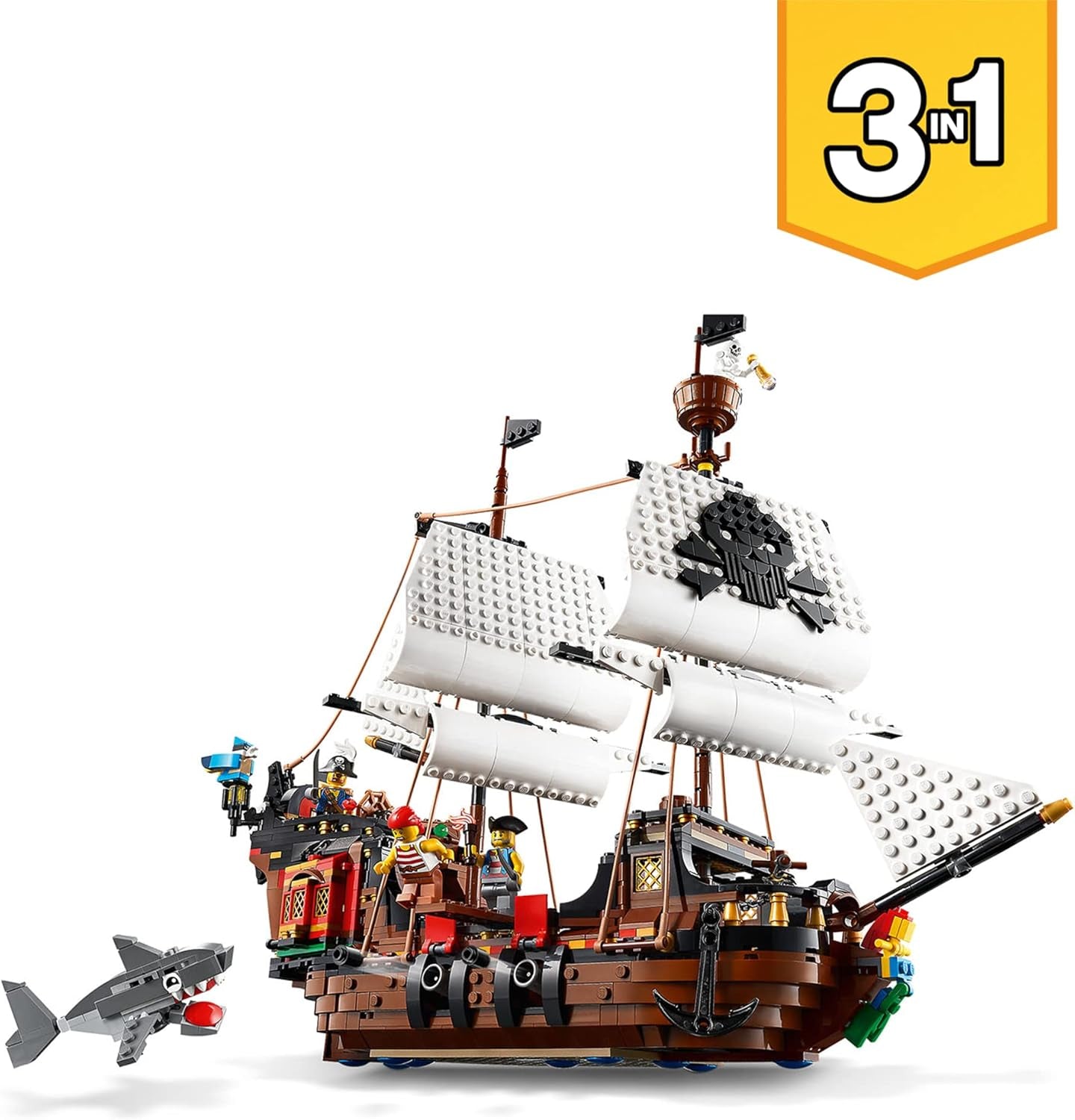 LEGO Creator Sada pirátské lodi 3 v 1, Hračka se 3 možnostmi sestavení, Postavte si pirátskou hospodu nebo Ostrov pirátů lebek, obsahuje 3 dobrodružné minifigurky na hraní rolí 31109 Stavebnice Besuche den LEGO-Store