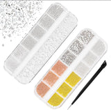 2 Boxen Nail Art Strasssteine, Pinzeta Nägel Flatback Perlen Nail Charms Mit Křišťálové Nagelzubehör Diamanten Edelstahl-Perlen Für Nagelschmuck