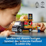 Stavebnice LEGO City Burger Truck s autíčkem pro děti od 5 let, minifigurkou potravinového vozíku a příslušenstvím, zábavným dárkem pro chlapce a dívky 60404 Stavebnice Besuche den LEGO-Store