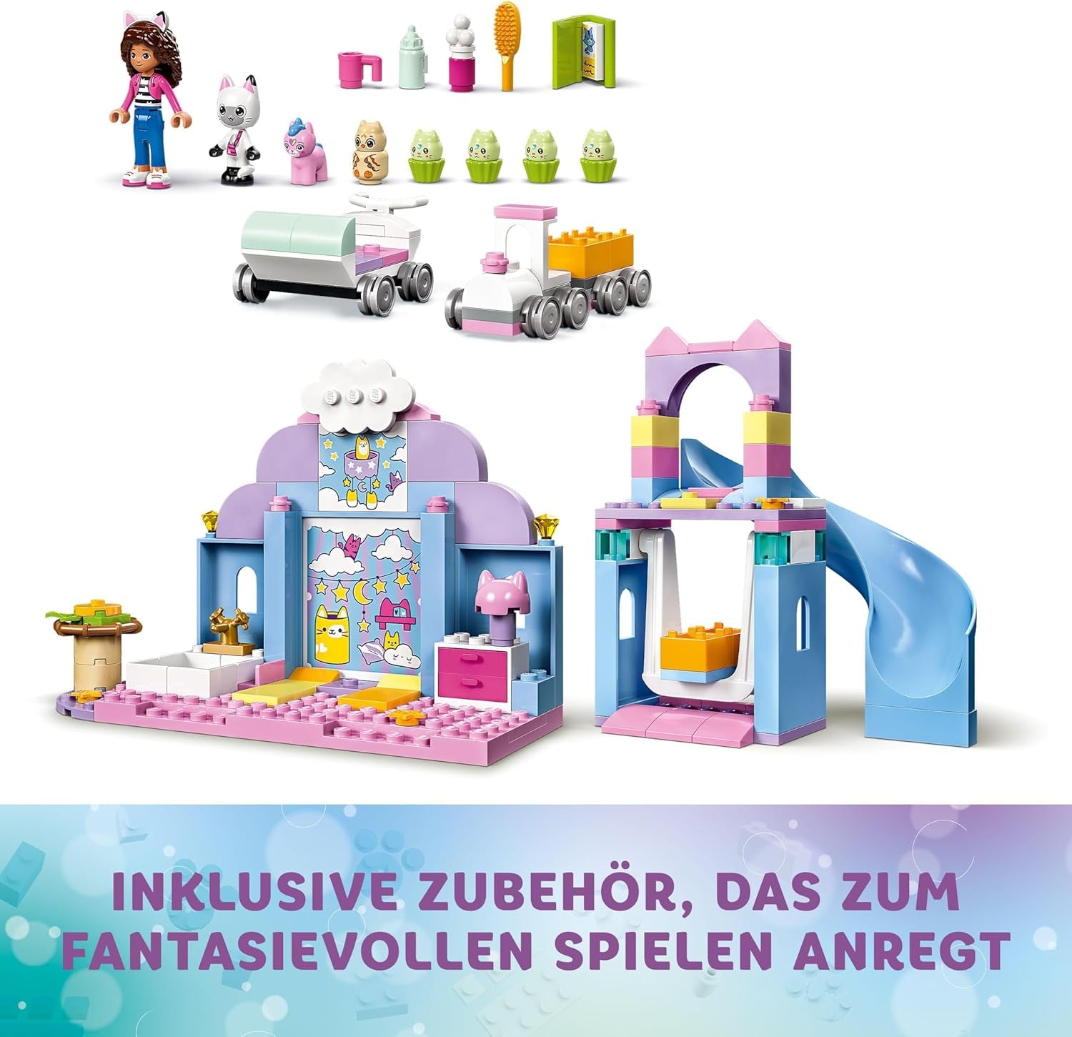 LEGO 4+ Gabby's domeček pro panenky Gabby's Little Kitty Ears Hrací zvířátka Dětská hračka se skluzavkou a figurkami Dárek pro dívky a chlapce Kreativní hračka na hraní 10796 Stavebnice Beuche den LEGO-Store