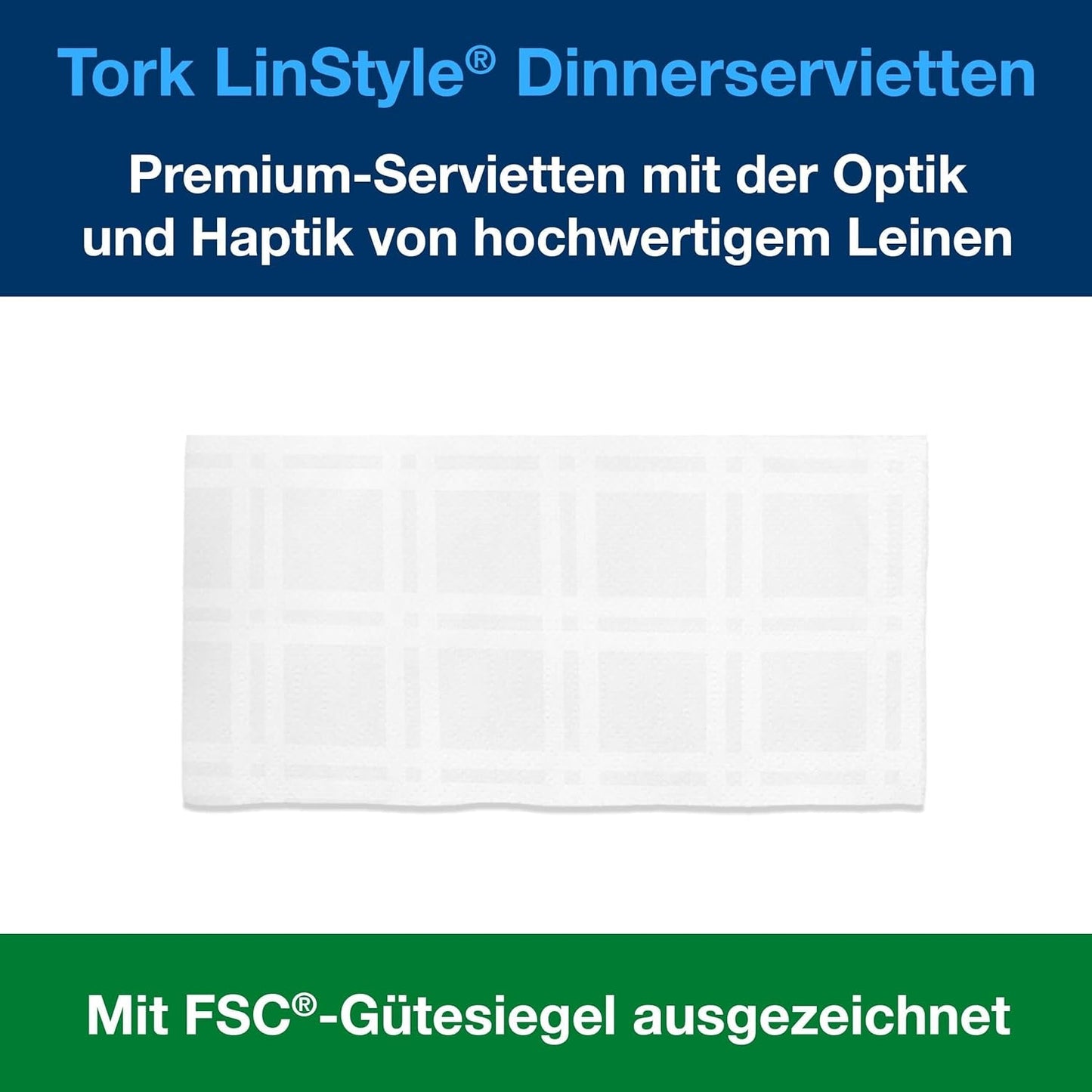 Bílé stolní ubrousky Tork Linstyle, 1/4 skládání, 19,5 × 19,5 cm, 14 ubrousků נ50, 509410