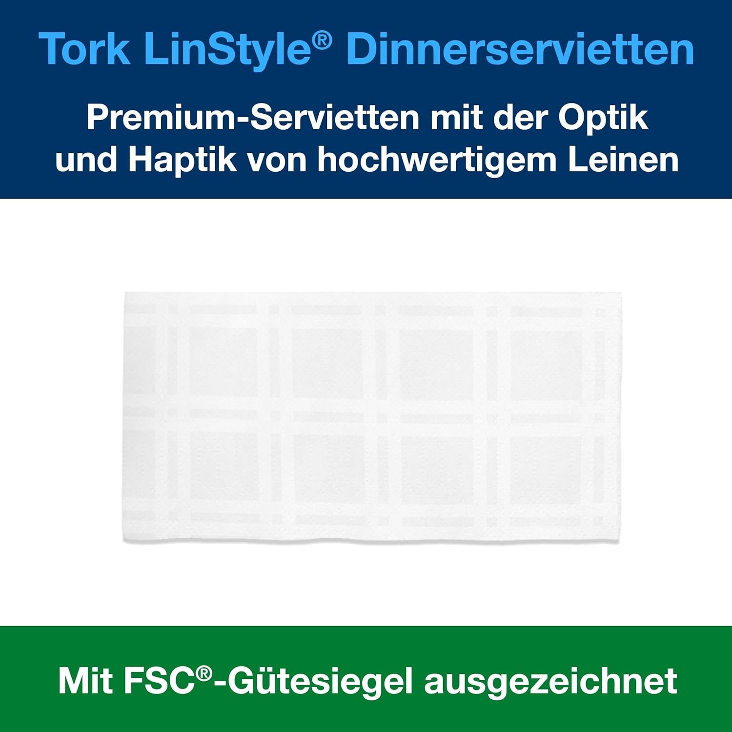 Bílé stolní ubrousky Tork Linstyle, 1/4 skládání, 19,5 × 19,5 cm, 14 ubrousků נ50, 509410