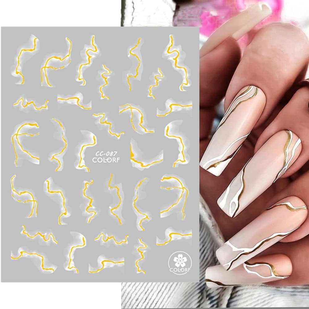 9 Blatt Nagelsticker Französische Spitzenmarmor Nagelaufkleber Selbtklebend Weißes Gold Nail Art Samolepka Dekoration Nageldesign Zubehör