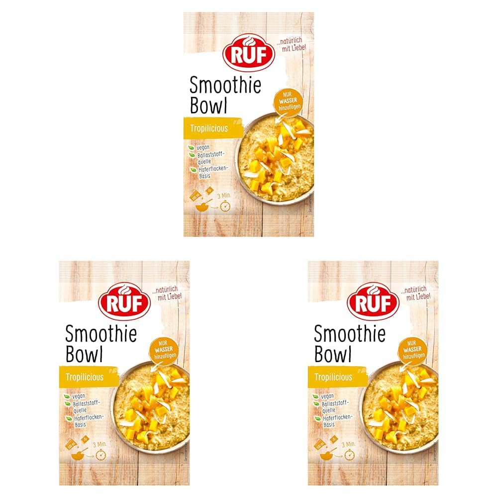 RUF Smoothie Bowl Tropilicious Mango Mučenka Ovesná Svačina Rychlá a snadná Veganská 1 sáček x 50 g (balení 3 ks)