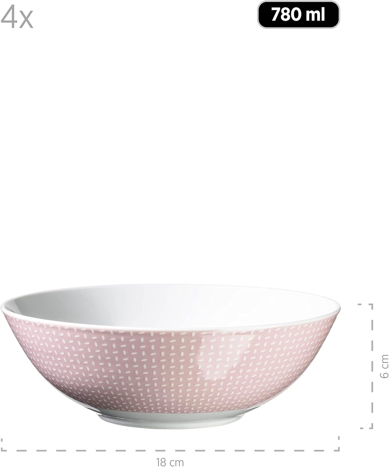 MÄSER Kitchen Time II, Sada nádobí pro 4, Kombinovaná služba se 16 kusy v pastelových barvách s jemným vzorem, Porcelán, Růžová