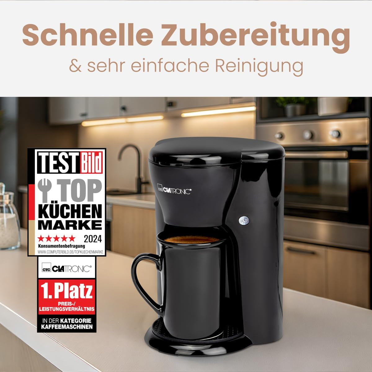Kávovar Clatronic® na 1 šálek | Perfektní espresso kávovar pro jednotlivce | Espresso kávovar s filtrem, včetně keramického šálku | Malý kávovar na espresso s filtrem, ideální na cesty | KA 3356
