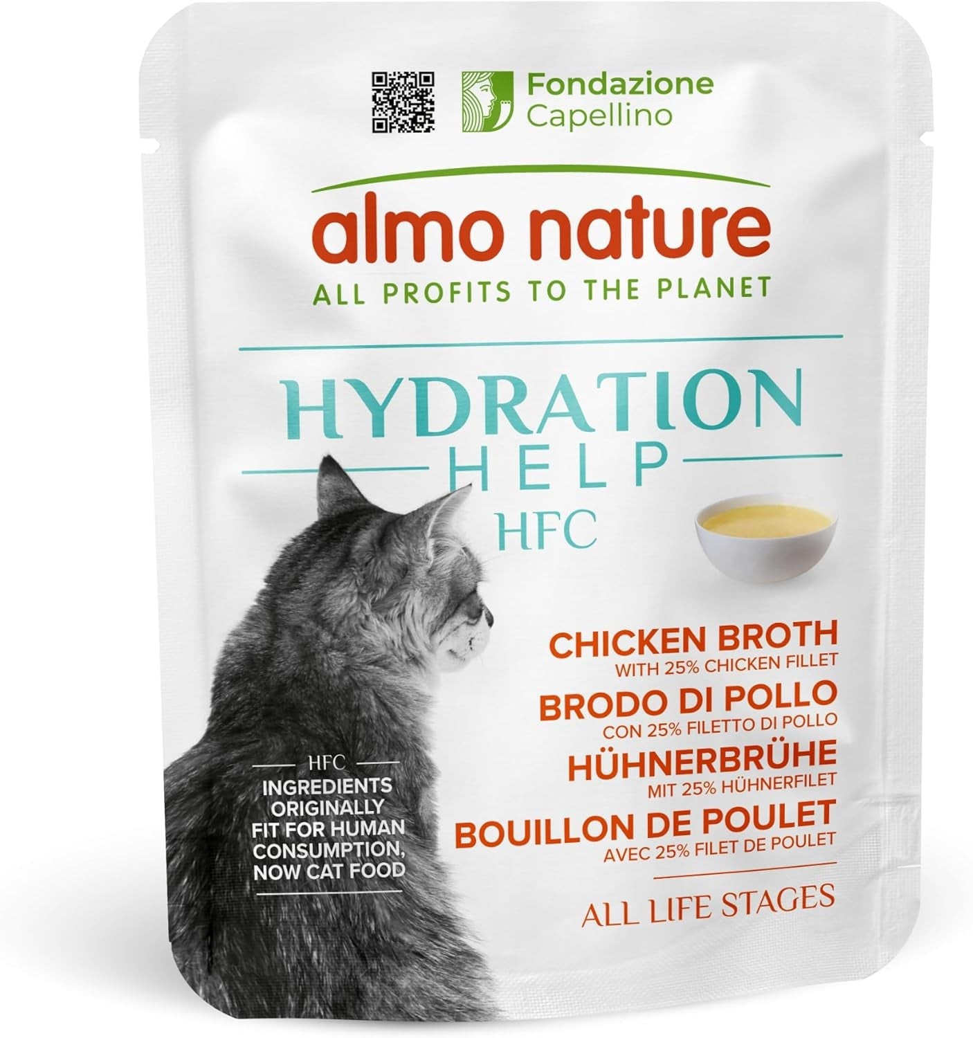 almo nature HFC Hydration Help Mokré krmivo pro kočky – kuřecí polévka a kuřecí filety – vhodné pro humánní použití, bez lepku, monoprotein, 50 g, 24 kusů, 1,2 kg