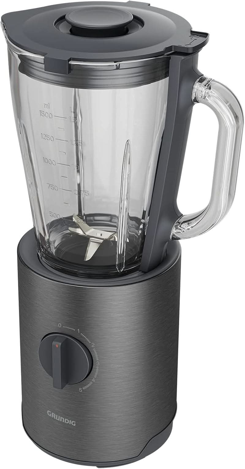 Grundig Delisia Novus SM 7140 Professioneller stojanový mixér, 1,5 litru, 800 Watt, 6fach Edelstahlmesser Mit Zirkonium-Beschichtung, 5 Geschwindigkeitsstufen + Pulse-Funktion, Dark Inox/Edelstahl Kitchen Naty Shop