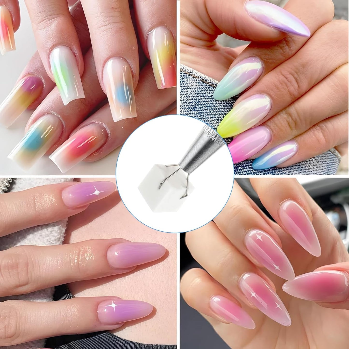 Eiito 100 Stück Weiche Nagelschwämme Für Ombre, Mit 2 Greifstift, Aura-Maniküre-Nailkunst-Werkzeuge (stříbro + zlato)