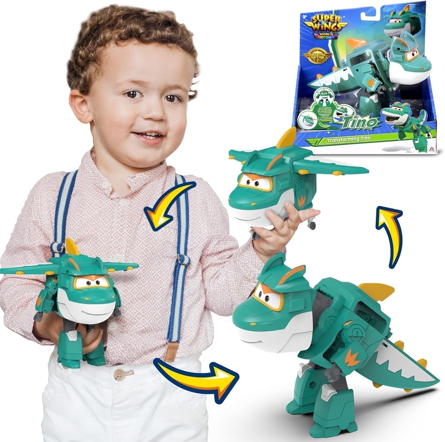 Super Wings 5" transformující postavy 2-balení Transformující Supercharged Jett + Tino Transformer Hračka pro chlapce a dívky Věk 3+ Červené akční figurky Naty Shop Tino