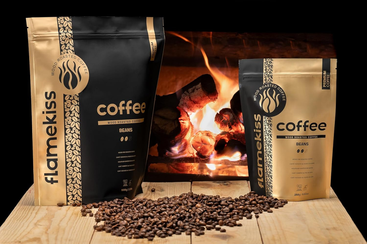 Kávová zrna 1 kg – vysoce kvalitní espresso Arabica a Robusta, ručně pražené na dřevěném ohni pro bohatý a aromatický zážitek z celé kávy