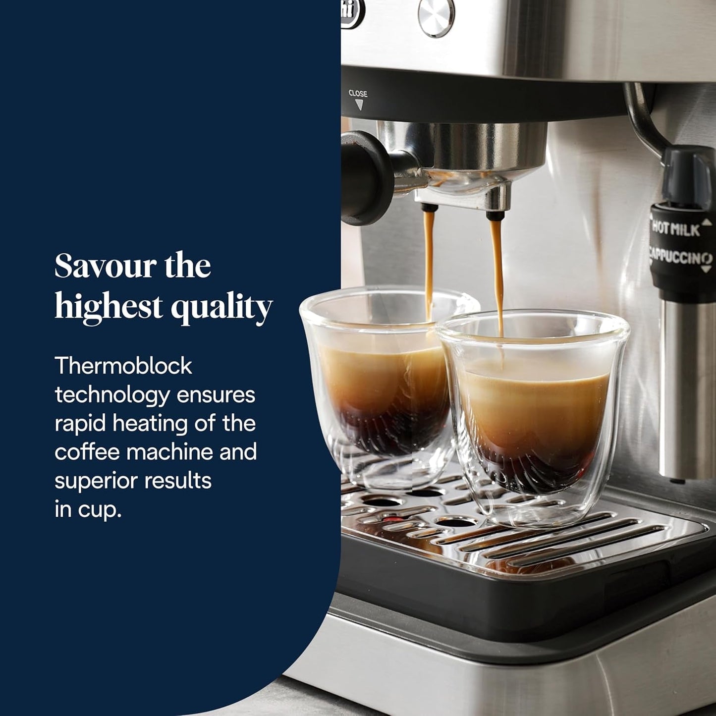 Portafiltrační espresso De'Longhi Classic EM450.M s profesionálním napěňovačem mléka, celokovové pouzdro, 15 bar, nádrž na vodu 1,7 l, nerezová ocel/kov