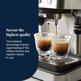 Portafiltrační espresso De'Longhi Classic EM450.M s profesionálním napěňovačem mléka, celokovové pouzdro, 15 bar, nádrž na vodu 1,7 l, nerezová ocel/kov