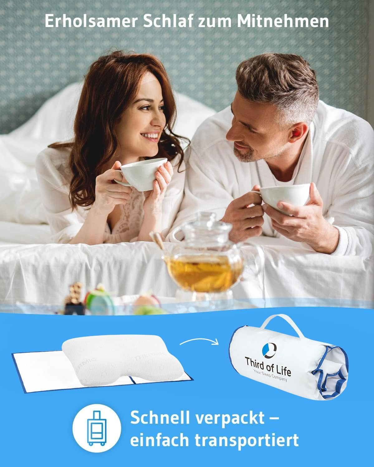 Polštář na spaní na boku GIANFAR | Ortopedický polštář na podporu krku | Ultra svěží paměťová pěna proti bolestem v krku a migréně | Termoregulační kryt | Polštář na spaní na boku s krční páteří 55X40X12/10 cm Krční ortopedické polštáře Naty Shop