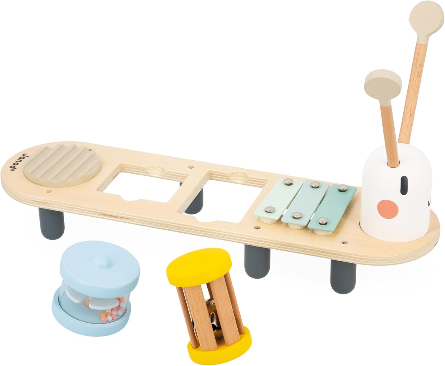 Janod - Hudební skladby Sweet Cocoon - 5 hudebních aktivit pro děti - Raná hudební výchova - Dřevěná hračka FSC - Od 12 měsíců, J04058 Baby Toys Naty Shop