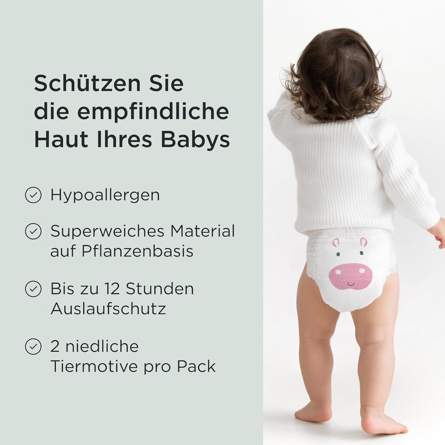 Ekologické plenky Kit & Kin Premium, velikost 4 (9–16 kg), 132 plen, rostlinné a hypoalergenní, spolehlivá ochrana proti úniku, veganské a bez krutosti