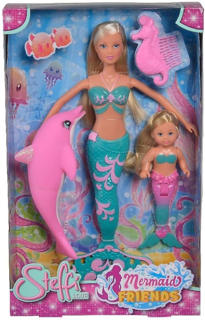 Simba 105733336 - Steffi LOVE Mermaid Friends Kouzelná panenka mořské panny s postavičkou delfína sestry Evi a více Hračka pro děti 3 roky a více Naty Shop Single